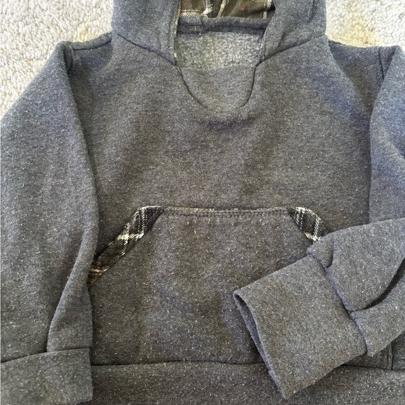 Handmade Gray Kids Hoodie Lined With Green Plaid Size 2T - Picture 4 of 4